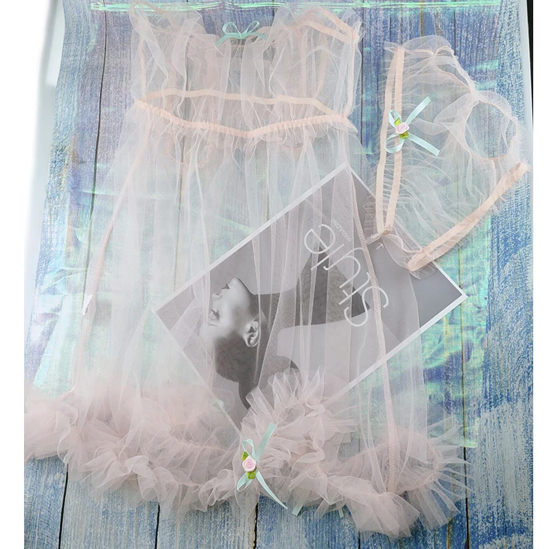 Ультра-тонкая Удобная ночная рубашка с бантом, костюм для сна, сексуальная женская Прозрачная Шелковая марлевая Пижама на бретелях, нижнее белье, мини-платье