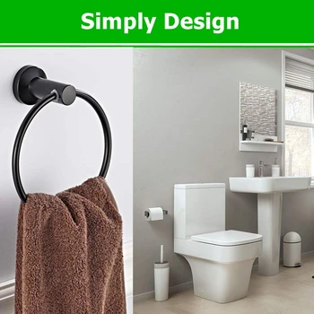 

Towel Ring Black, Bathroom Hand Towel Holder Ring, Polished Shiny Black Bath Towels Hanger Hook, Round Rustproof Stainless Steel