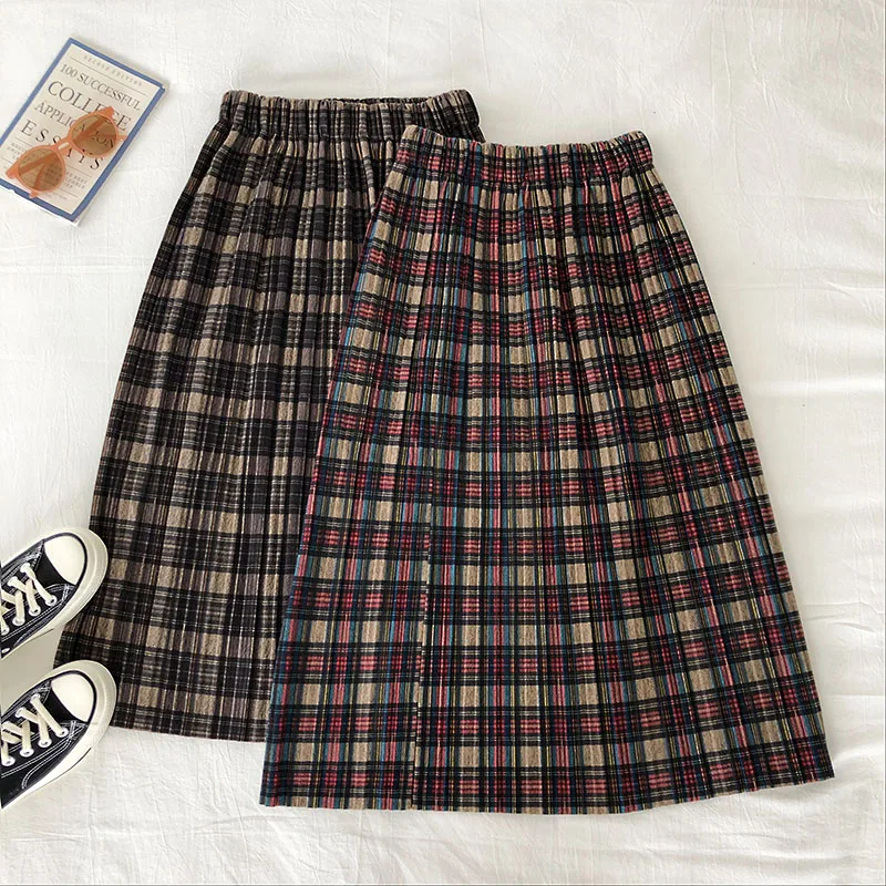 Женские зимние юбки в стиле преппи модные клетчатые трапециевидные до колен