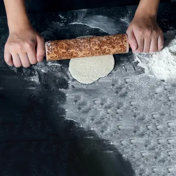 

Wood Embossing Rolling Pin Embossed Rolling Pin Wooden Rolling Embossing Baking Cookie Fondant Cake Bakeware Patterned Tool #LR4