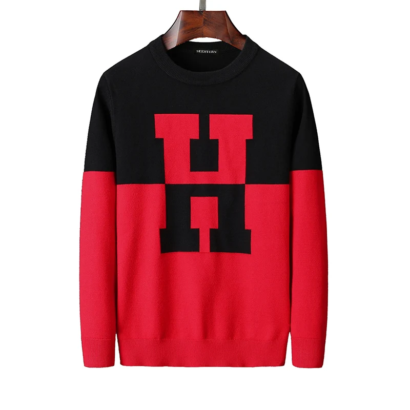 Бренд seestern, новинка, мужские свитера, вязанные с буквой H, сочетающиеся цвета, модные осенне-зимние теплые свитера - Цвет: Красный
