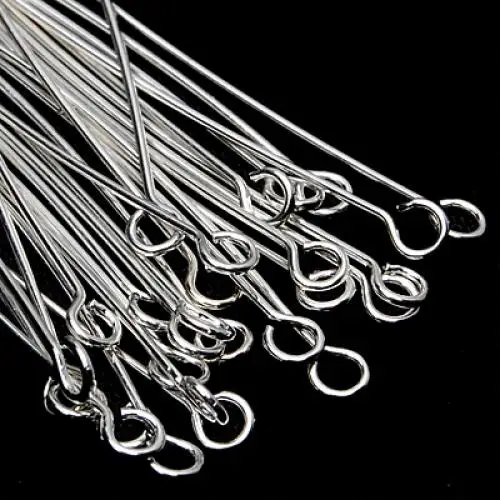 

100X 35mm Silver Plated Eyepins Eye Pins Needles Jewellery Making Findings Craft