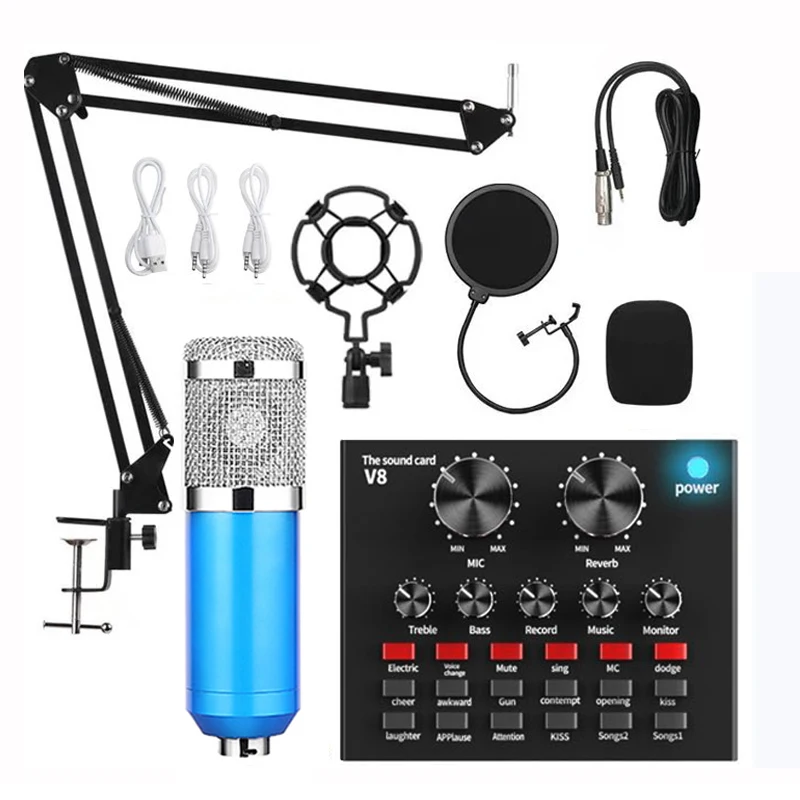 studio microphone BM 800 Professional Audio V8 Sound Card Set BM800 Mic Studio Condenser Microphone for Karaoke Podcast Recording Live Streaming usb microphone Microphones