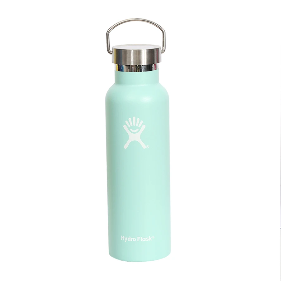 Light Green Бутылка для воды из нержавеющей стали, бутылка для воды с вакуумной изоляцией, переносная термобутылка с широким горлом для путешествий, 21 унция/24 унции - Цвет: Light Green