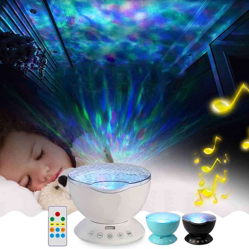 

Ocean Wave Projector USB Lamp led Night light Remote Control With Music Player Speaker Timer function For kids Bedroom Decor