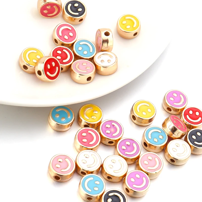 20pcs Double Faced Metal Enamel Smile face Round beads For, Round Beads For  Bracelets