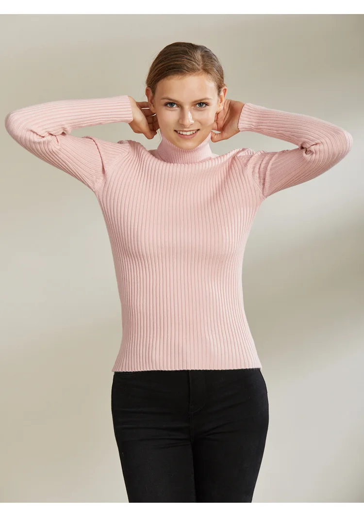 Высокое качество, женский свитер с высоким воротом, Осень-зима, теплый женский джемпер, свитера, вязаный пуловер, однотонный джемпер из Джерси, Pull Femme