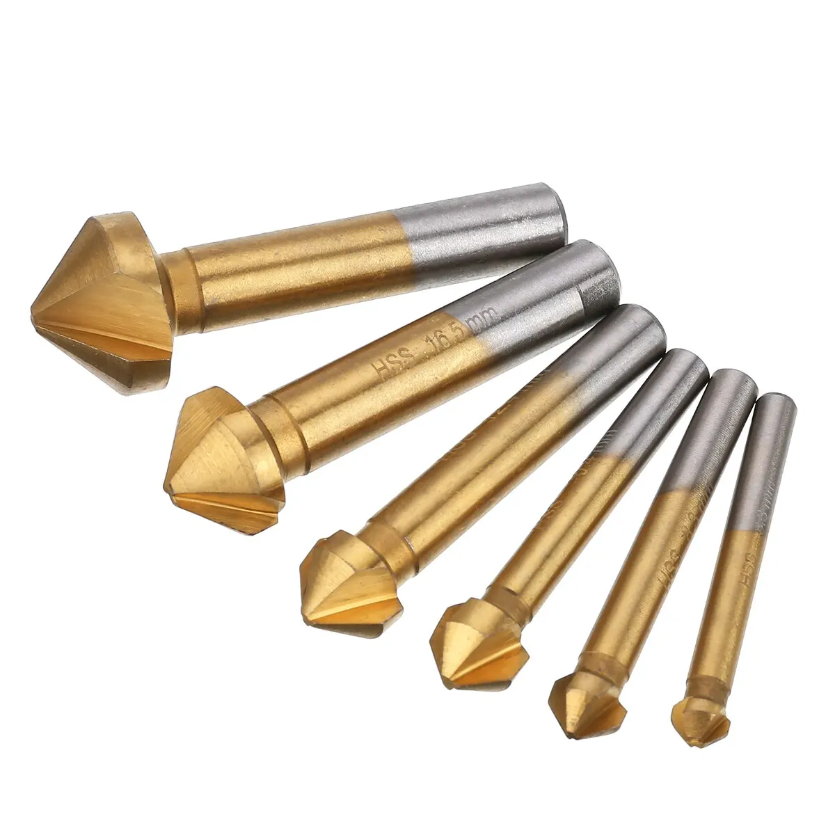 6Pcs 90 Degree HSS Chamfer Countersink Chamfer Drill Bits Set Titanium coated Wood Steel Drill Bit 6.3/8.3/10.4/12.4/16.5/20.5mm
