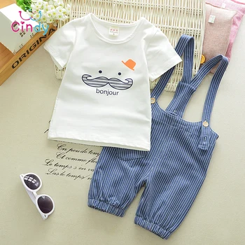 

Girl Boys Clothes Set Short Sleeve T-Shirt Bib Pants 2 Piece Set Cartoon Mustache Set Overalls Kids' Summer Clothing