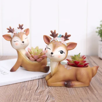 

Cartoon Deer Shape Flower Pots Cute Fairy Home Decor Plant Pot Office Desktop Planter For Bonsai Pot Succulent Christmas Gift