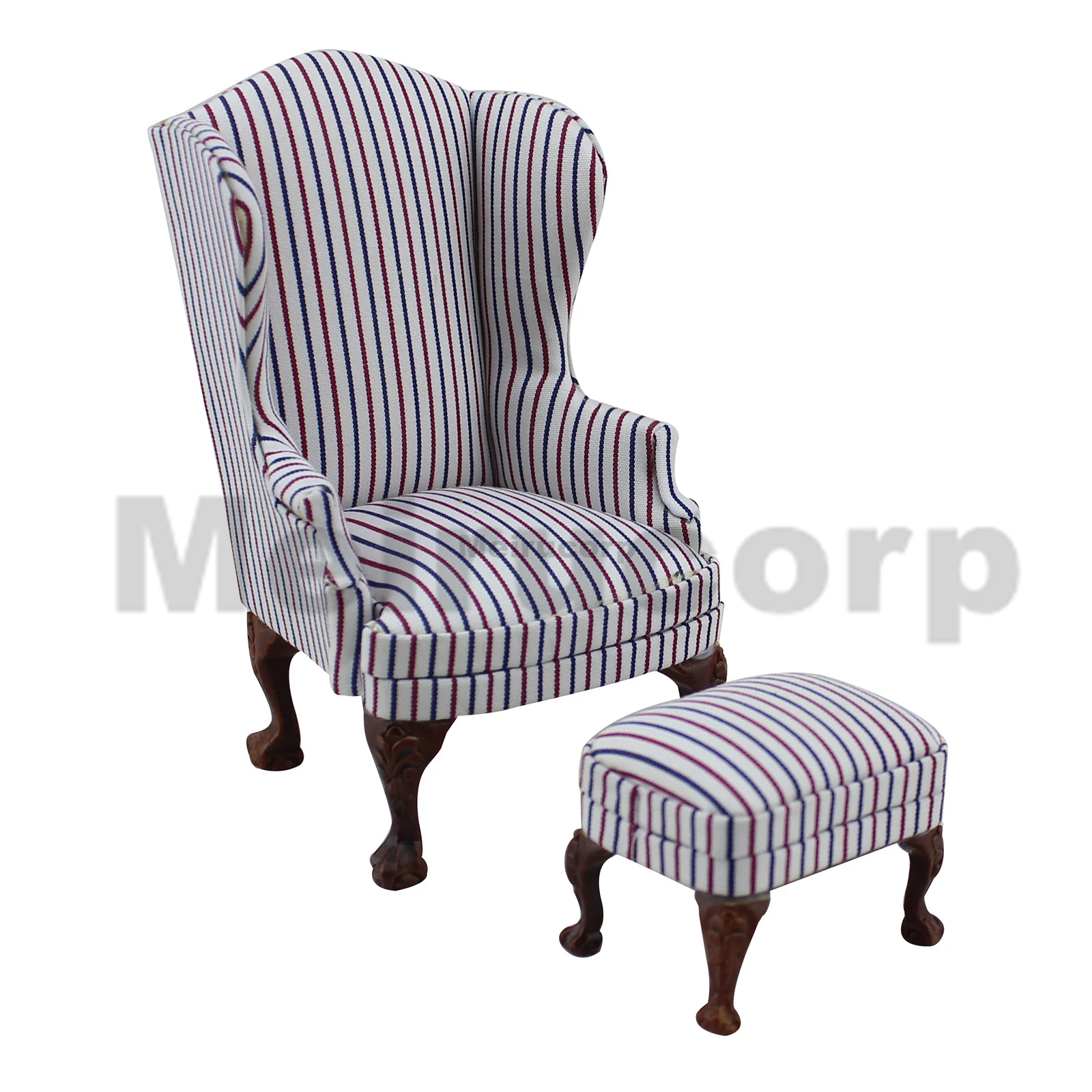 

dollhouse miniature 1:12 scale furniture model Striped fabric chair And ottoman