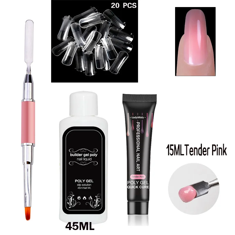 Tender Pink set 1 Полигелевые наборы для наращивания ногтей с кистью для ногтей, кончики для ногтей, набор для наращивания ногтей, полигелевый строительный гель для маникюра, Желейный гель - Цвет: Tender Pink set 1