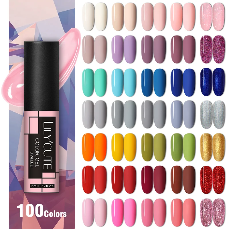

LILYCUTE Matte Effect 100 Colors 5ml UV Gel Nail Polish Nude Glitter Semi Permanent Soak Off UV Gel Varnish Nail Art Varnish