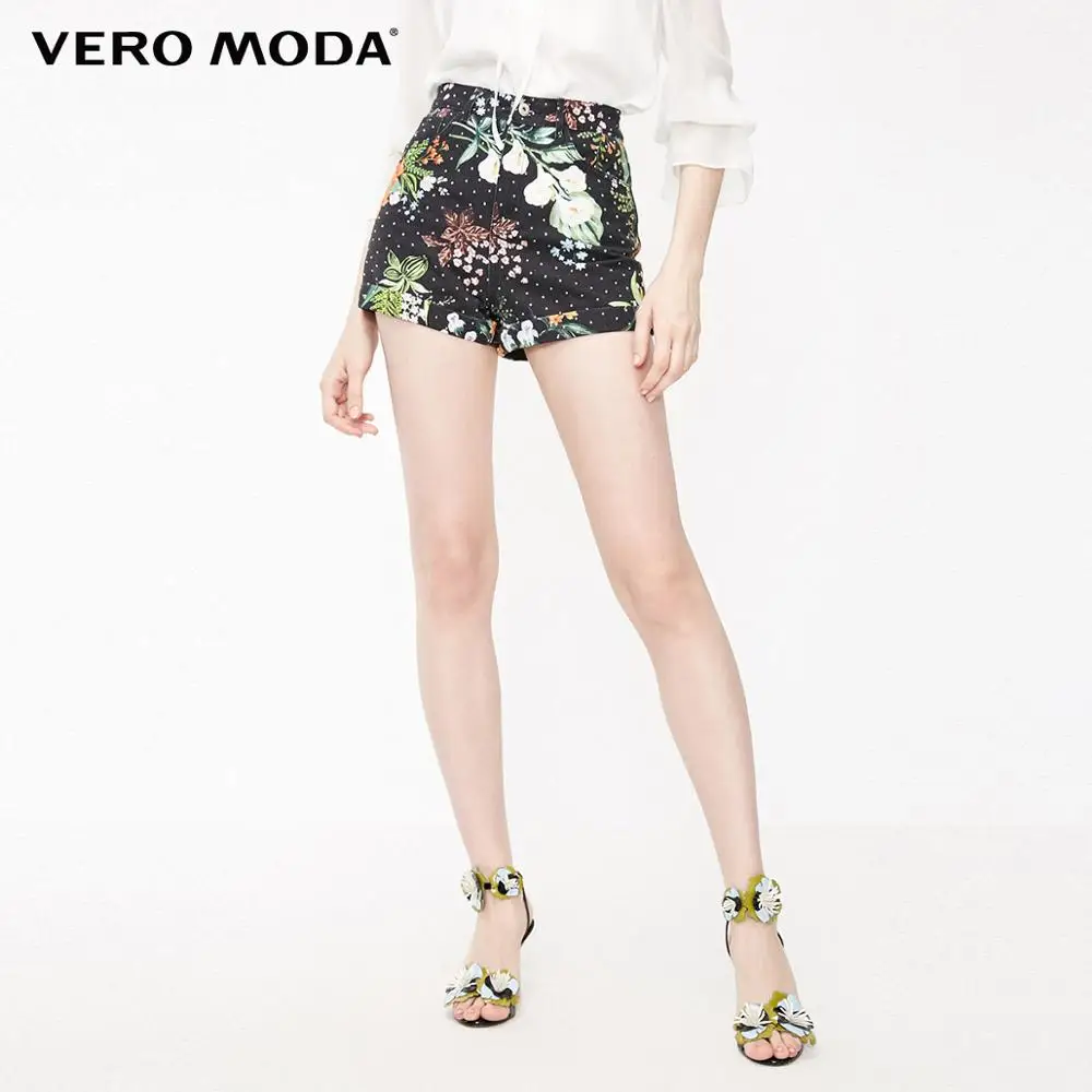 J1G Black denim Vero Moda женские джинсовые шорты в пляжном стиле с высокой талией и принтом Стразы | 319243533 - Цвет: J1G Black denim