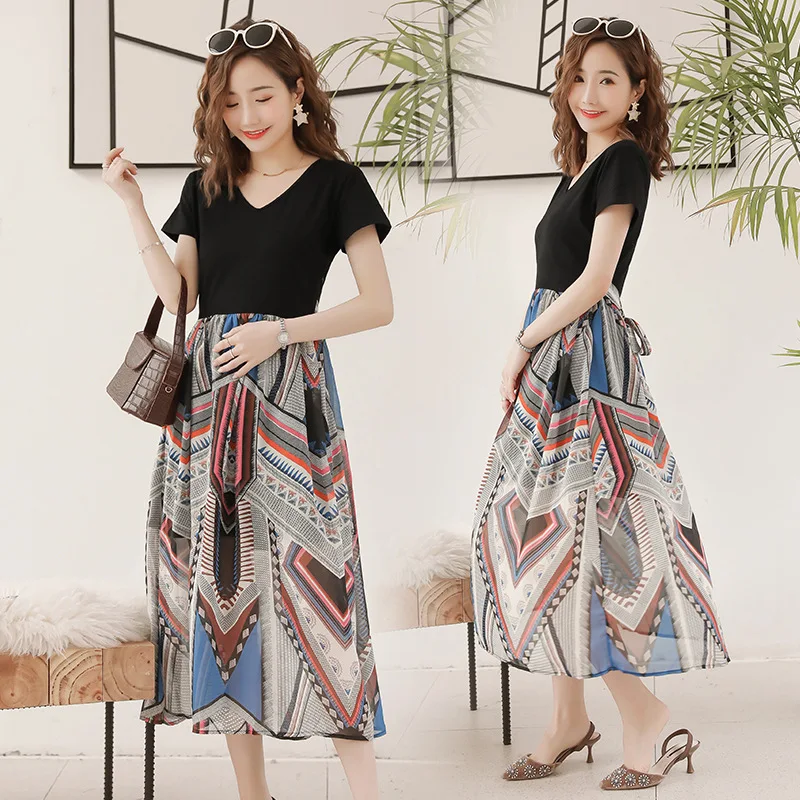 

Pregnant Women Summer Wear Dress Fashion Models 2019 New Style Joint Slimming by Age Pregnant Women Dress-Nursing
