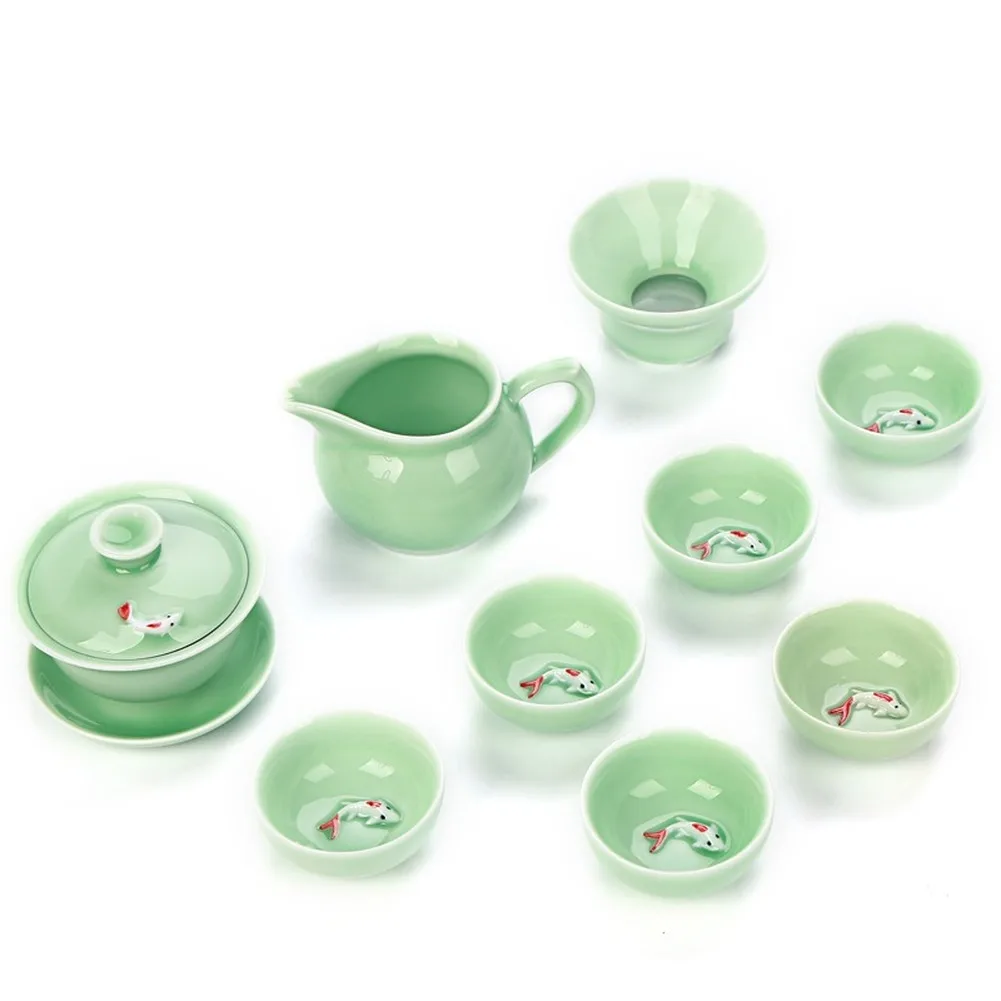 Рыбный чайный набор, керамический чайник Gaiwan, чайная чашка, китайский кунг-фу чайный горшок, посуда для напитков для друга, заварник-подарок, набор