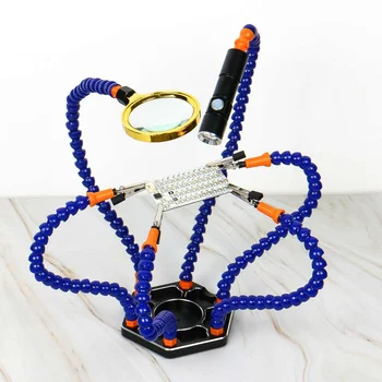 

Third Helping Pana Hand Soldering Holder with 6pc Flexible Arms Flashlight Magnifier Glass Welding Station Repair Hand Tool