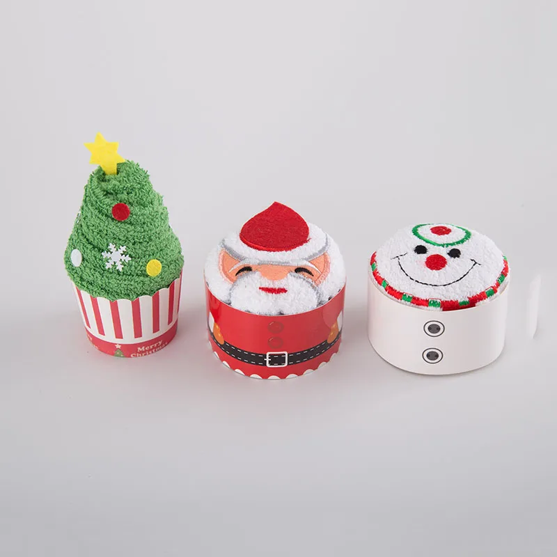 1PC Christmas Towel Celebration Cake Modelling Cotton Towel Santa Snowman Square Towel Creative Christmas Party Gifts