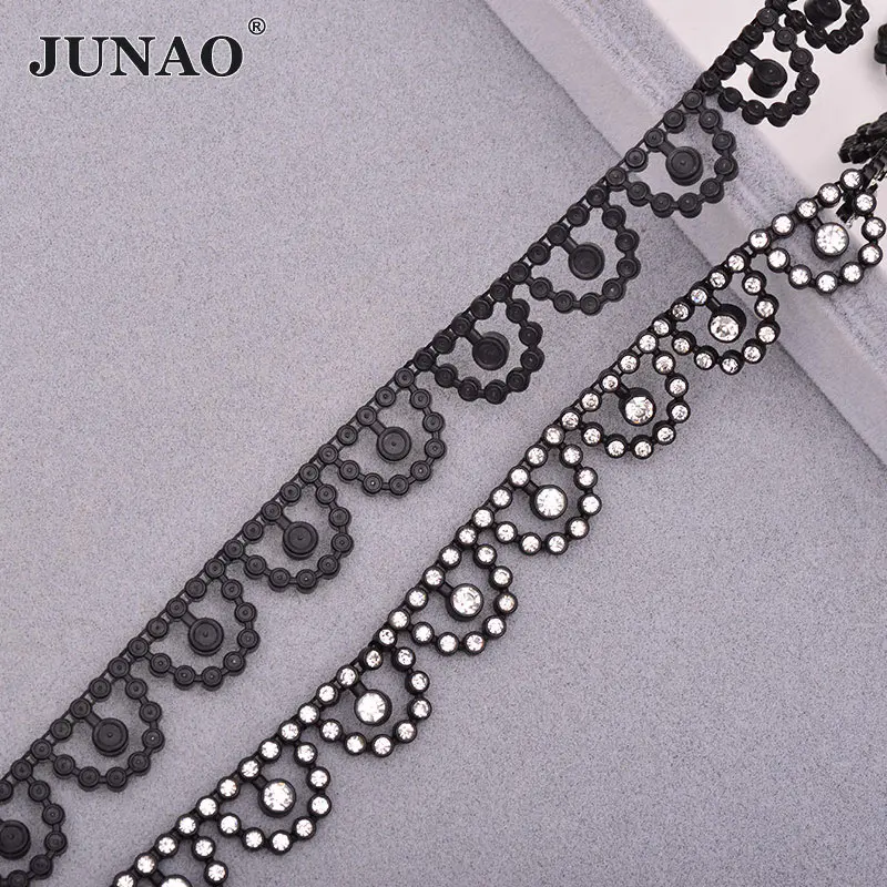 Half Round Black JUNAO 1 ярд* 30 мм Белый Черный AB стекло Стразы Лента отделка шитье кристалл ткань аппликация со стразами цепь окантовка Бриллиантовая лента - Цвет: Half Round Black