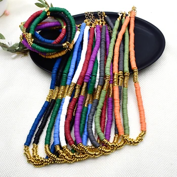 

Polymer Clay Necklace Soft Pottery Choker Necklace Colorful Surfer beach Beads Collar Handmade Femme Jewelry Gifts Necklace