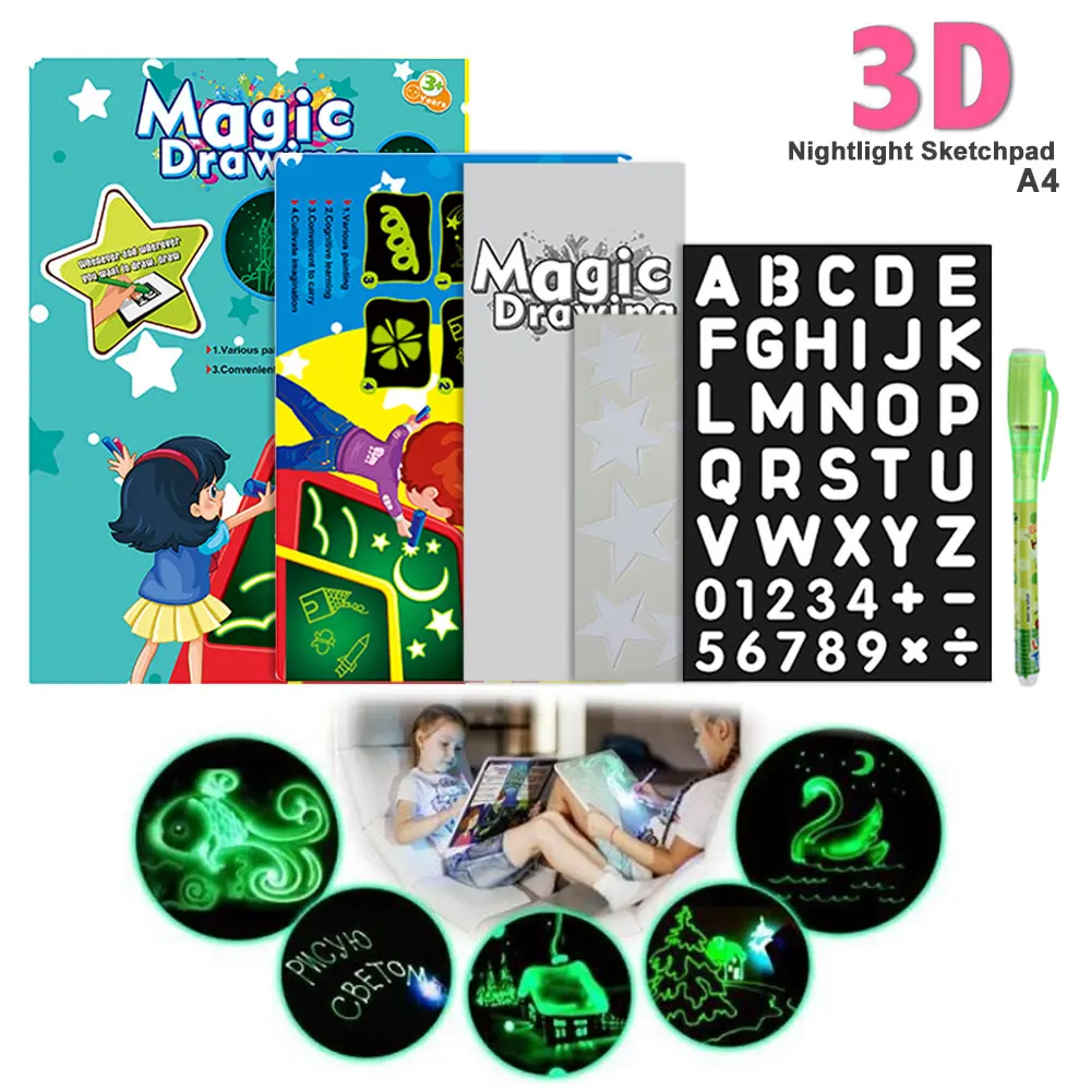 A4 Светящаяся доска, игрушка для рисования, детское освещение, Noctilucou, забавная игрушка, 3D флуоресцентный рисунок граффити, доска для рисования, для детей, обучающая игрушка - Цвет: A4