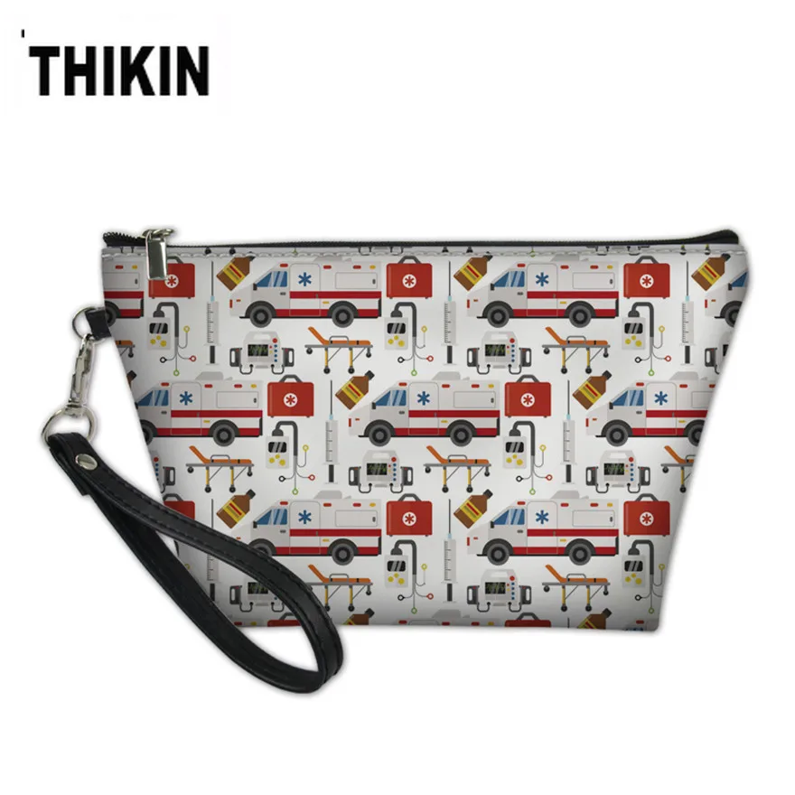 

THIKIN Women Nurse Hospital Car Print Toiletry Bags Girls Cosmetic Cases Ladies Makeup Pouch for Females Travel Wash Kit Bags
