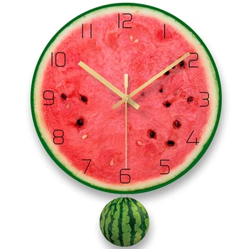

2019 Fruit Swing Clock Wall Decor Modern Acrylic Cool Watermelon Creative Wall Red and Green Kids Decoration Reloj Bedroom SC209