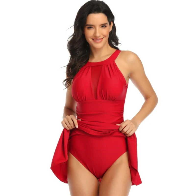 red swim dress