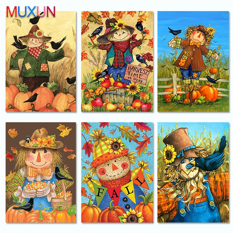 

Full Drill 5D Diy Diamond Painting Scarecrow Pumpkin Autumn Diamond Embroidery Picture Of Rhinestone Handmade Home Decor Bh065