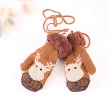 Милые детские перчатки, Детские Рождественские перчатки с изображением оленя, вязаные толстые теплые веревочные варежки