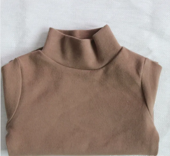 Коричневый Children Winter Thicken T shirts Pure Color Turtleneck Tops Korean Style Long Sleeve Baby Boys Girls Warm Elastic Tees 6 colors - Цвет: Коричневый