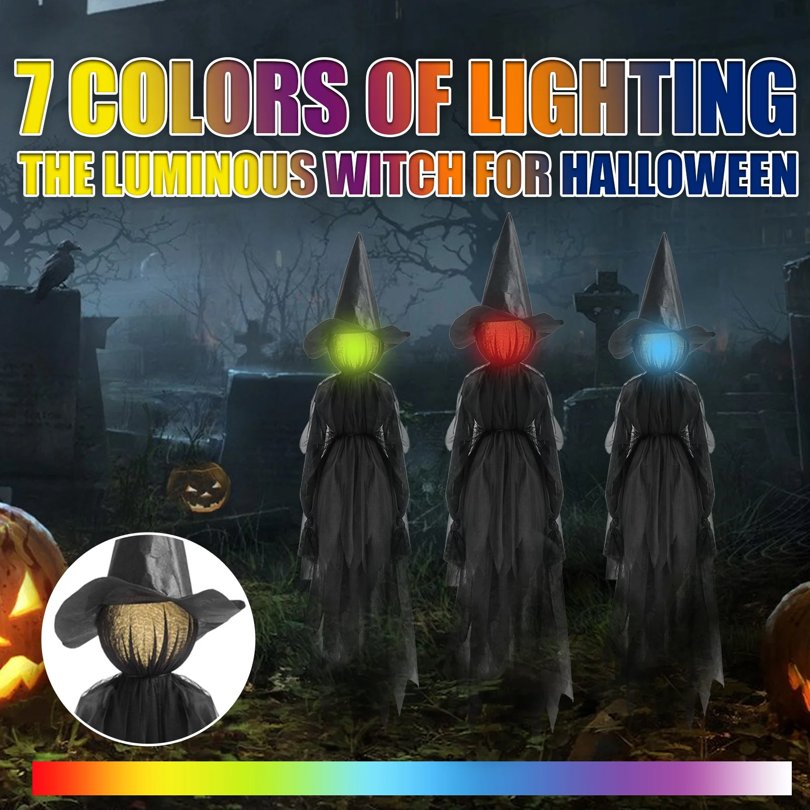 

Light-Up Witches with Stakes Halloween Decorations Outdoor Holding Hands Screaming Witches Sound Activated Sensor Decor