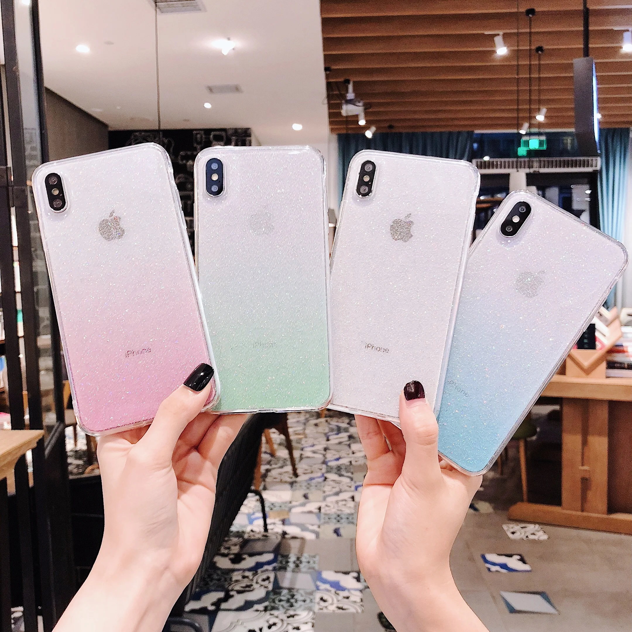 

Gradient Glitter Bling Soft TPU Phone Cases For iphone XS Max XR X 8 7 6 6S Plus Shimmering Powder Transparent Back Cover Coques