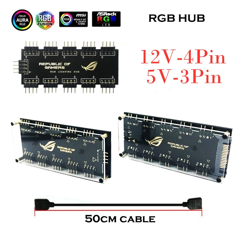 Goede RGB Hub Interface 12V 4 PIN 5V 3 Pin Splitter HUB Voor Voeding Poort SATA ASUS AURA SYNC Kabel Moederbord Fan