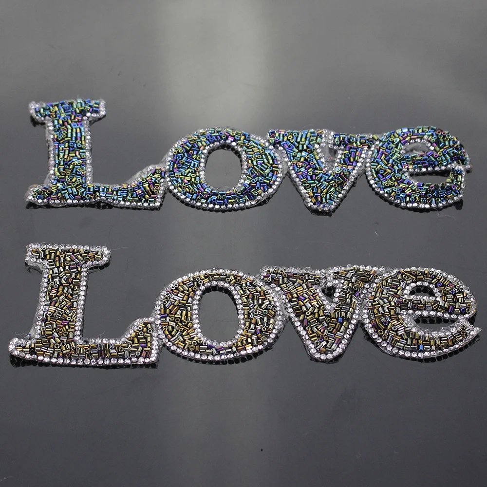 

Love Character Design Sticker Beaded Rhinestone Iron on Patches Motifs for T-shirt Clothes for Sewing Accessories