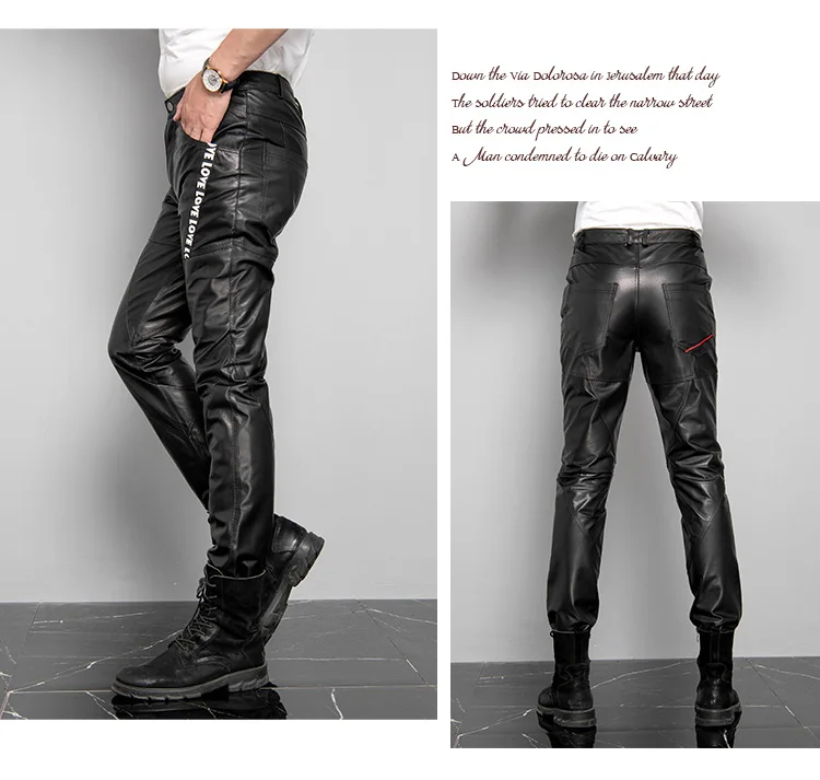 Description Picture 4 of itemGenuine Leather Pants Men Real Sheepskin Motorcycle Male Trousers Autumn Winter Fashion Korean Hip Hop Punk Streetwear Plus Size