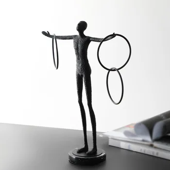 

Creative Abstract Acrobatic Figure Stand On Marble Hold Metal Circle In Hand Statue Decor Home Room Art Ornaments Figurine