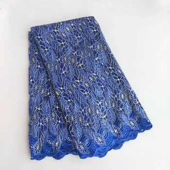 

Blue African Print Lace Fabric For Sewing Dress 2019 High quality French Embroidery Leaf Lace Fabric Swiss Lace 5Yards