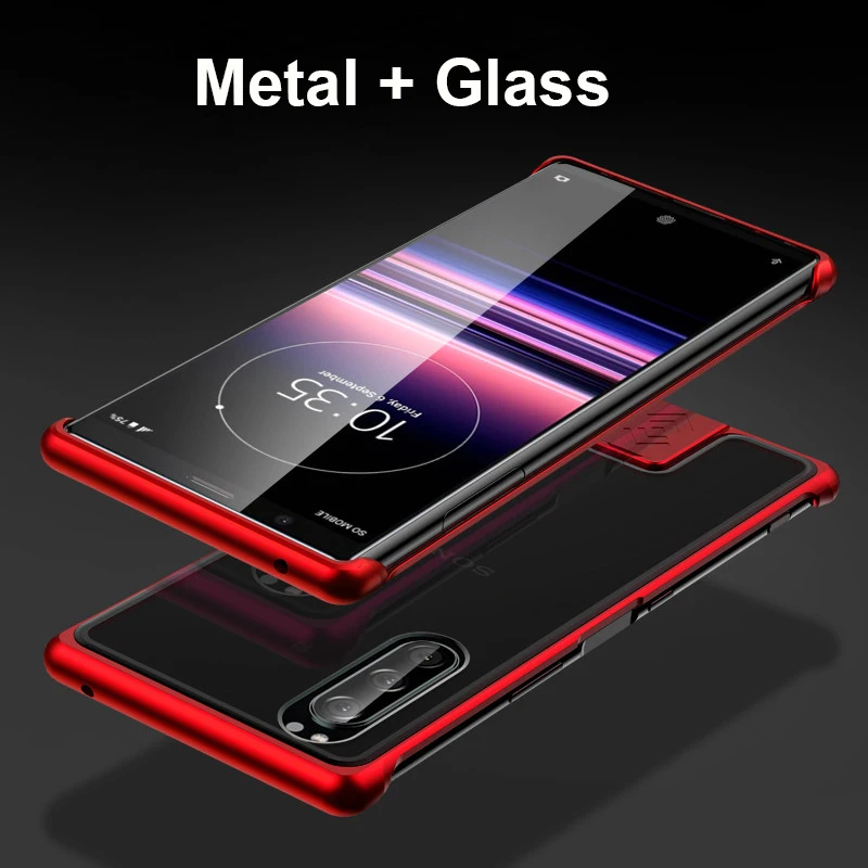 Shockproof Frameless Metal Glass Phone Case For Sony Xperia 10 II Case Transparent Cover Coque For Sony Xperia 10 II Case Funda