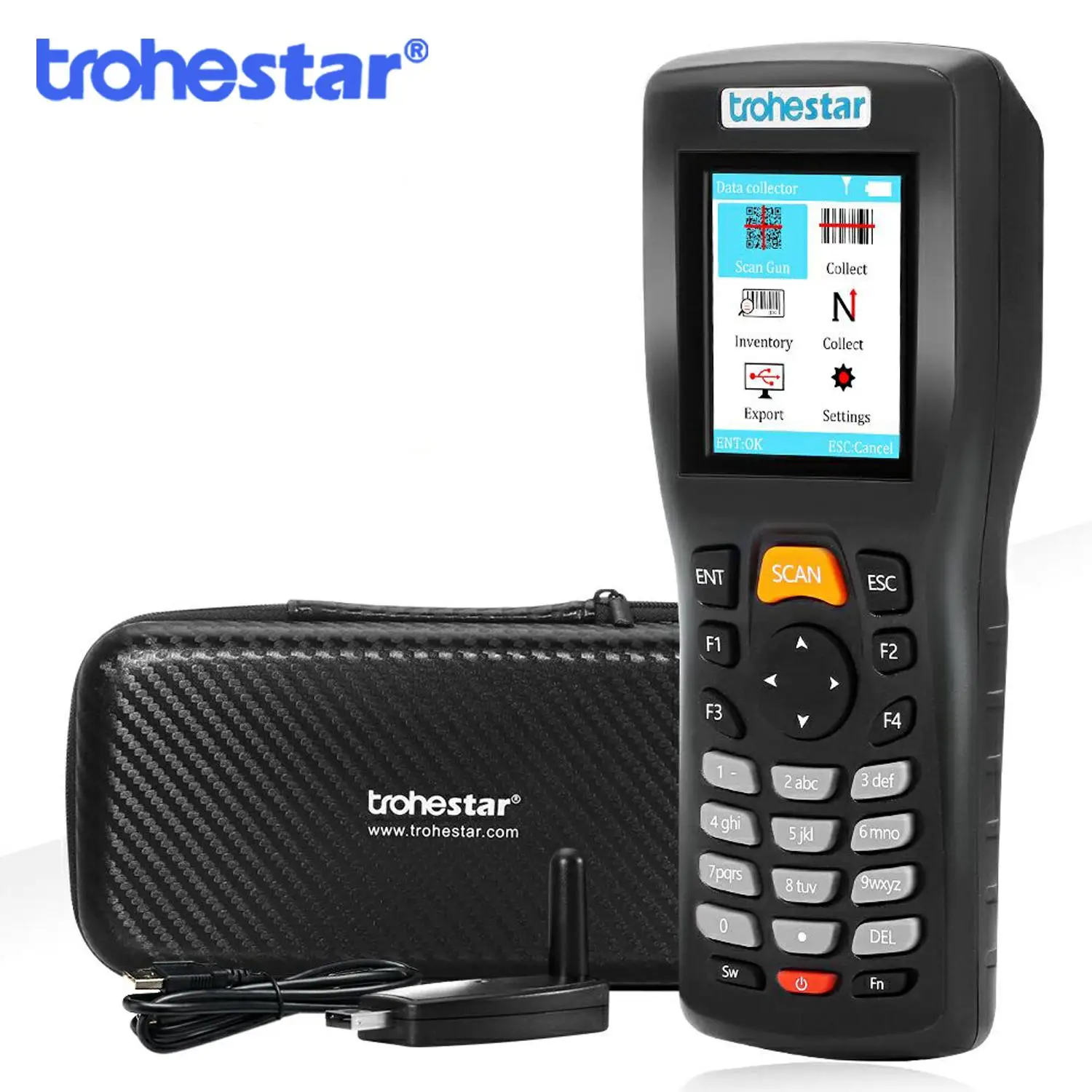 Scanner de Código de Barras sem Fio Leitor de Código de Barras Contador de Dados Código de Barras Trohestar Handheld Inventário Coletor Scanners 1d 2d qr