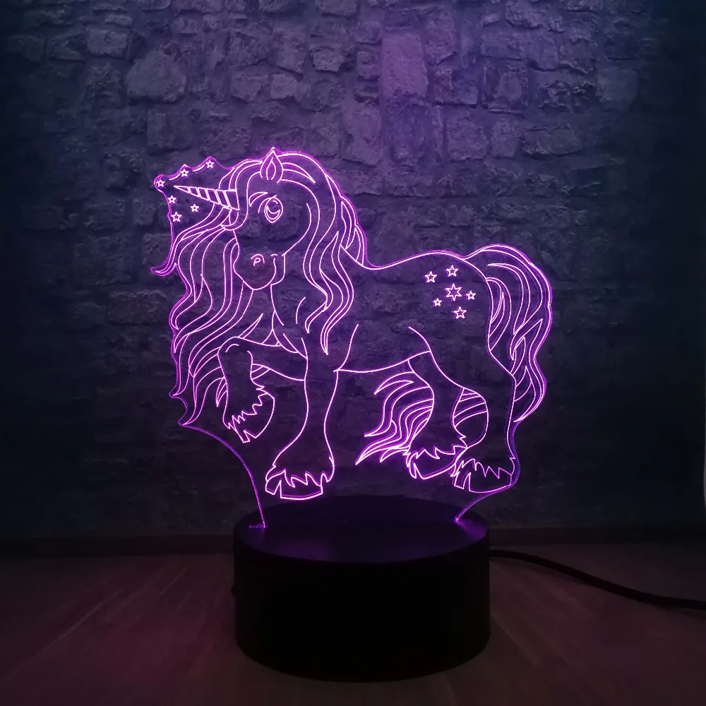 Прямая лампа Единорог ночник Lampara лампа в форме животного украшение стола 3D иллюзия многоцветная изменение ребенка подарок на день рождения