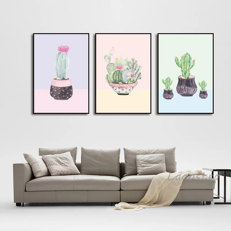 Современный небольшой свежий зеленый кактус холст картина маслом для гостиной