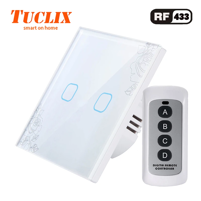 Дешево TUCLIX ЕС Великобритания Стандартный сенсорный выключатель 2 банды 1 способ настенный светильник сенсорный выключатель Кристалл Стекло перек...