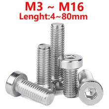 M3 M4 M5 M6 M8 M10 M12 M16 304 Stainless Steel Thin Head Short Head Hexagon Socket Screw Flat Head Bolt DIN7984