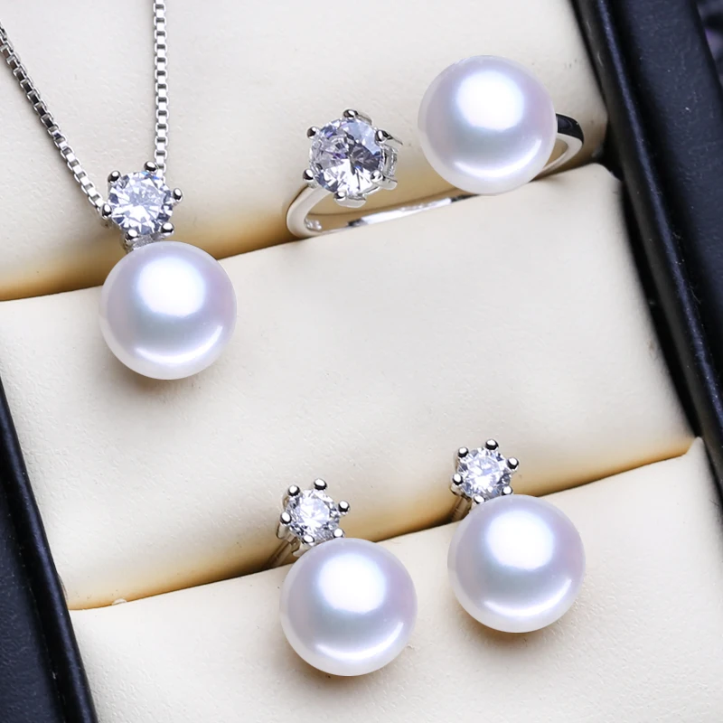 FENASY Freshwater Pearl Earrings Fashion Jewelry 925 Sterling Silver vintage Ring Statement Necklace set Jewelry Sets For women