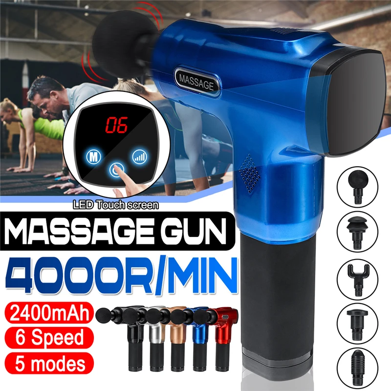 T02 4000R/MIN Low Noise Massage Gun 5 Heads 6-speed Deep Muscle Led Touch Screen Massager Therapy Excersising Trainning | Красота и