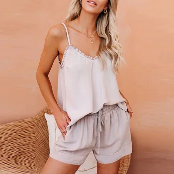 

Solid Homewear Pajamas Suit Casual Chiffon Female Nightwear Intimate Lingerie Sleepwear Sexy Sleep Set Pyjamas Home Clothing
