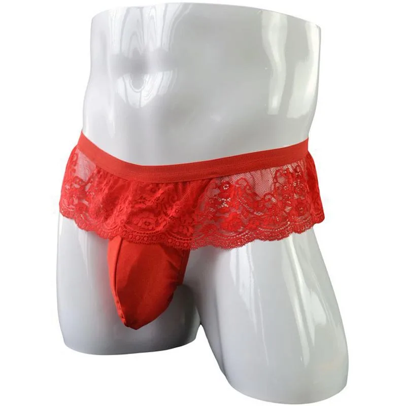 

Men Sissy Lace Skirted Bulge Pouch Panties G-String Bikini Open Butt Erotic Underwear Male Crossdressing Lingerie