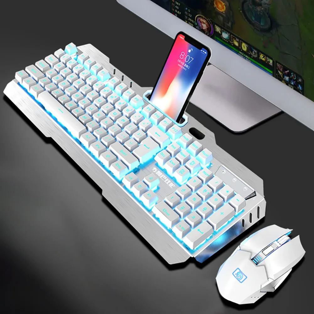 Аккумуляторная беспроводная механическая клавиатура и мышь игровой набор комбинированный стандарт с подсветкой для игр водонепроницаемый