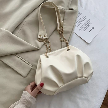 

Hot Sell INS New Women Bags Pleated Cloud Bags Casual Chain Bags PU Leather Shoulder Messenger Tottes Bags Ladies Handbag